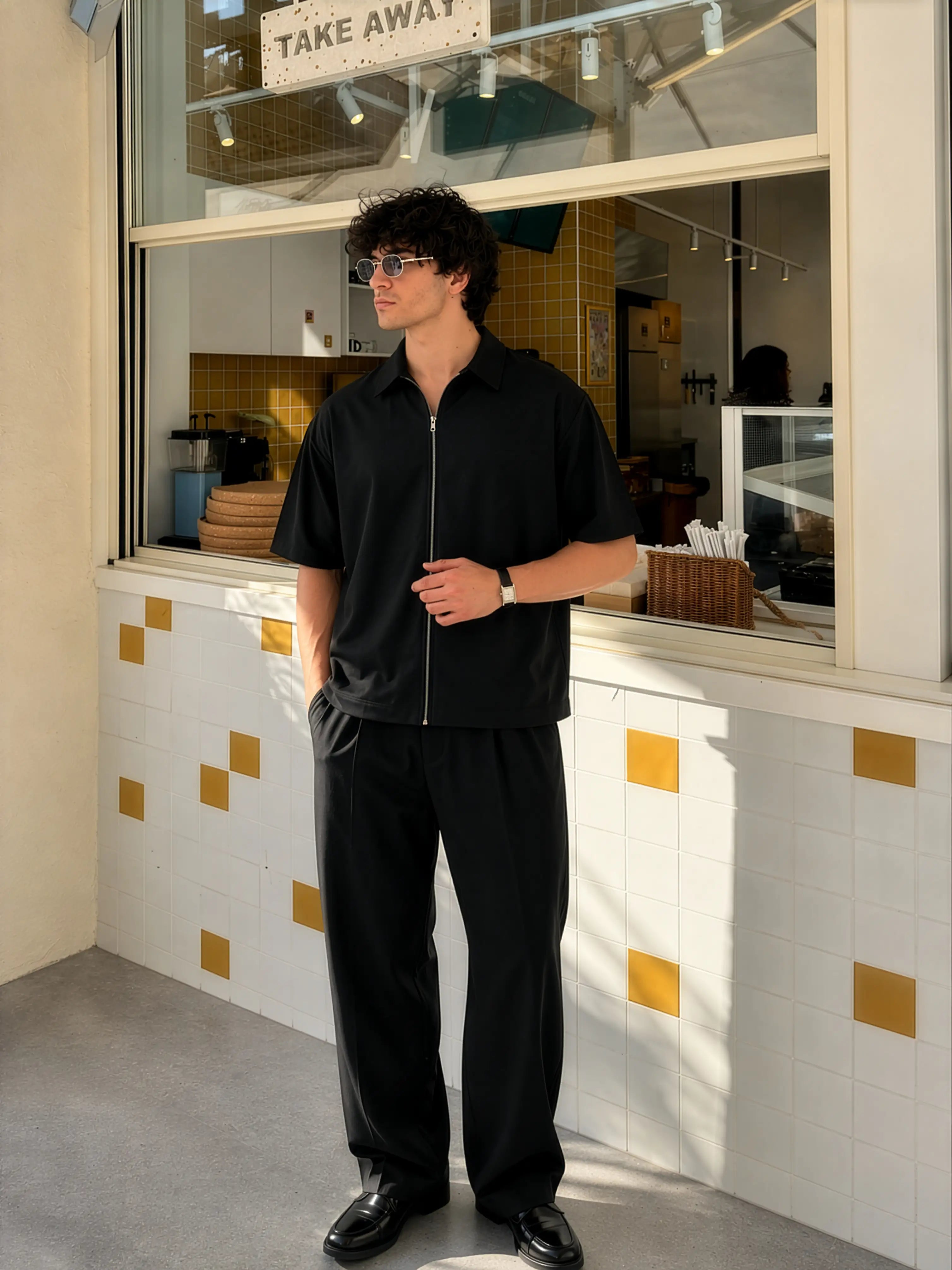 Oliver Zip Shirt in SoftSuit™ Fabric - Black