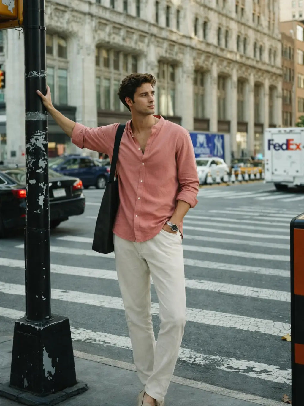 Mandarin AirLinen™ - Coral Pink Regular Fit Shirt
