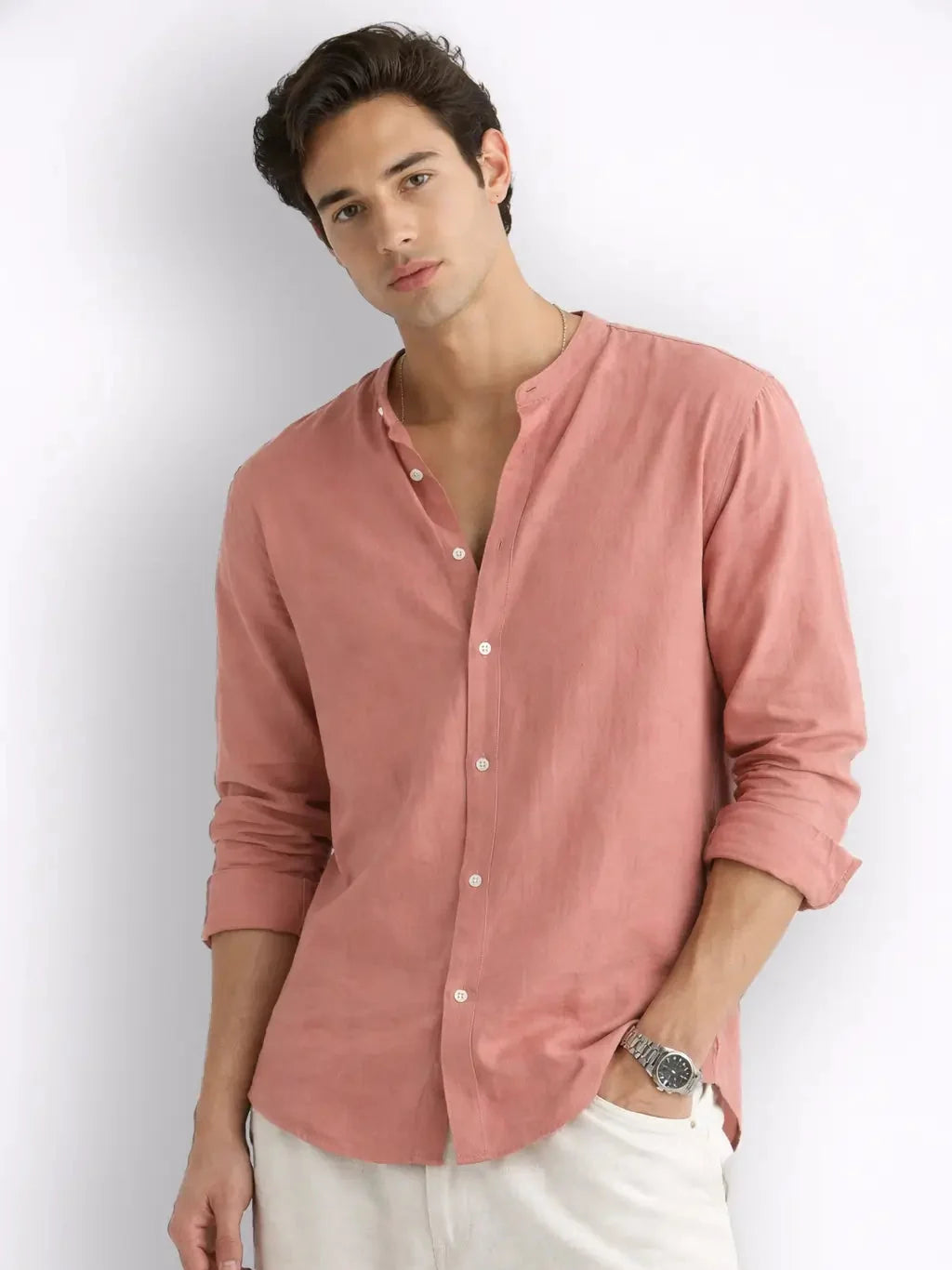 Mandarin AirLinen™ - Coral Pink Regular Fit Shirt