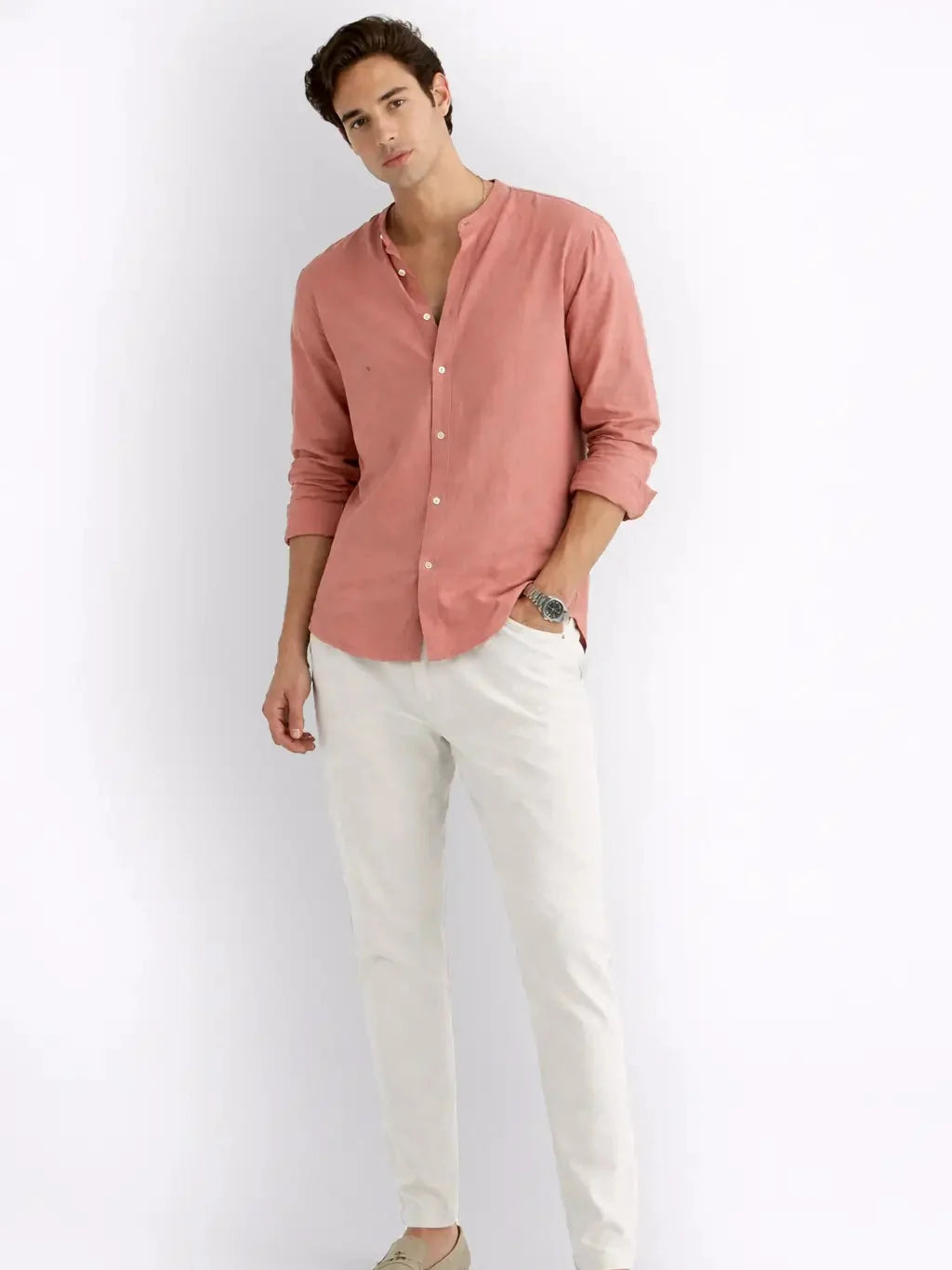 Mandarin AirLinen™ - Coral Pink Regular Fit Shirt