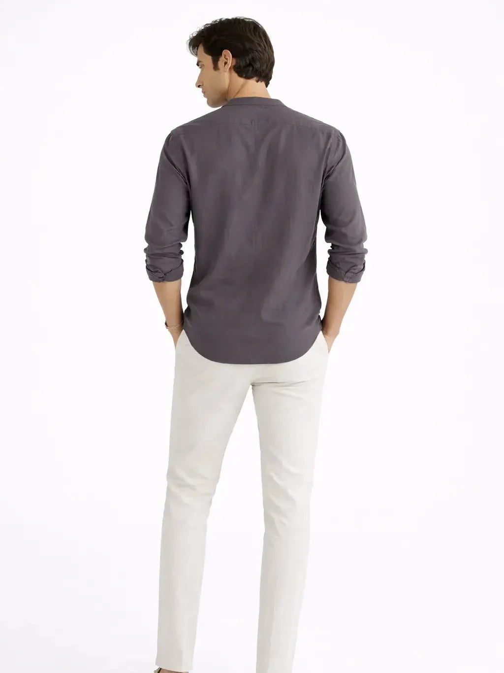 Mandarin AirLinen™ - Stone Grey Regular Fit Shirt