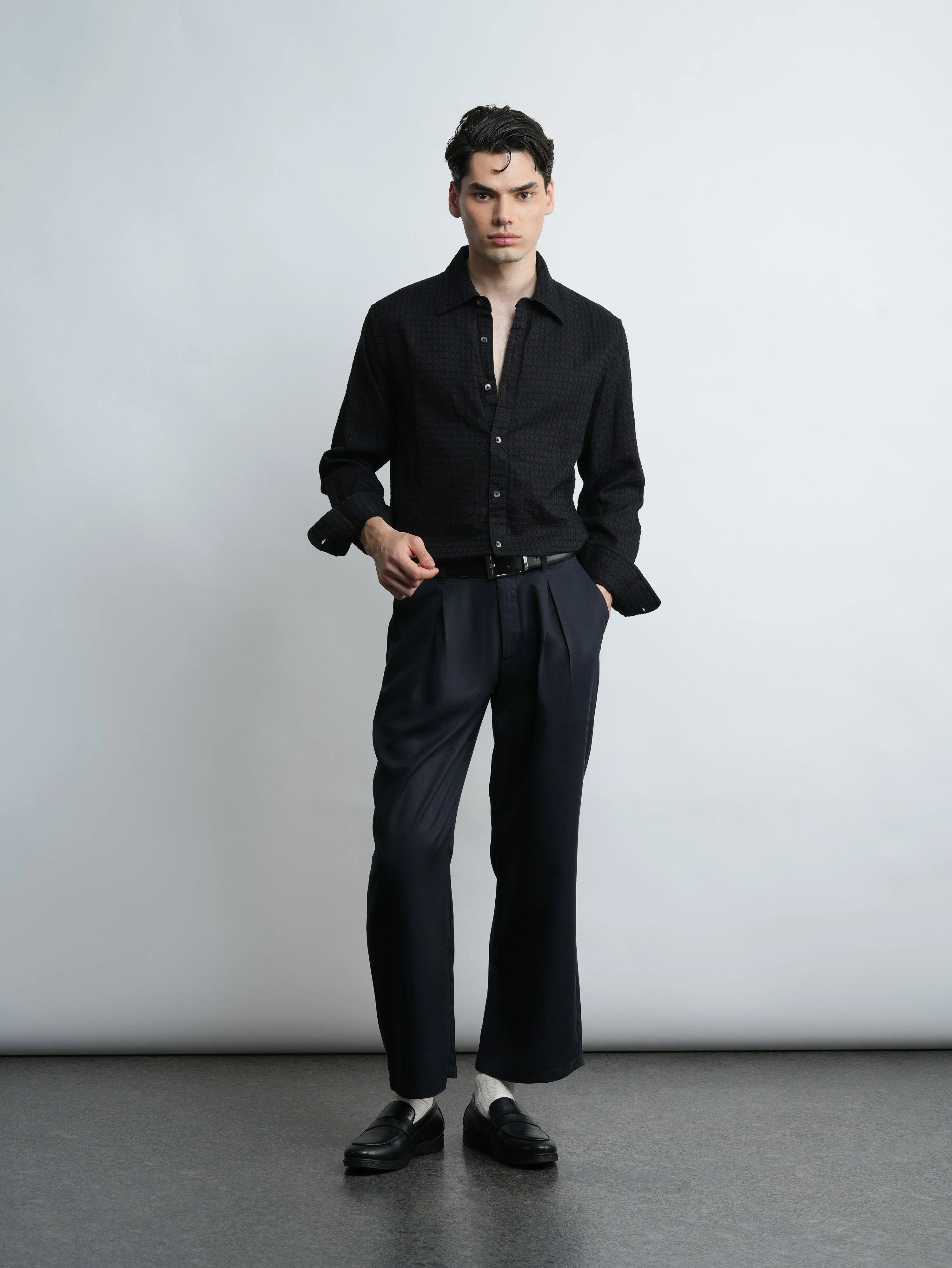 Azkaban - Dobby Cotton Black Regular Fit Shirt