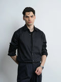 Black Satin - Regular Fit Cotton Shirt