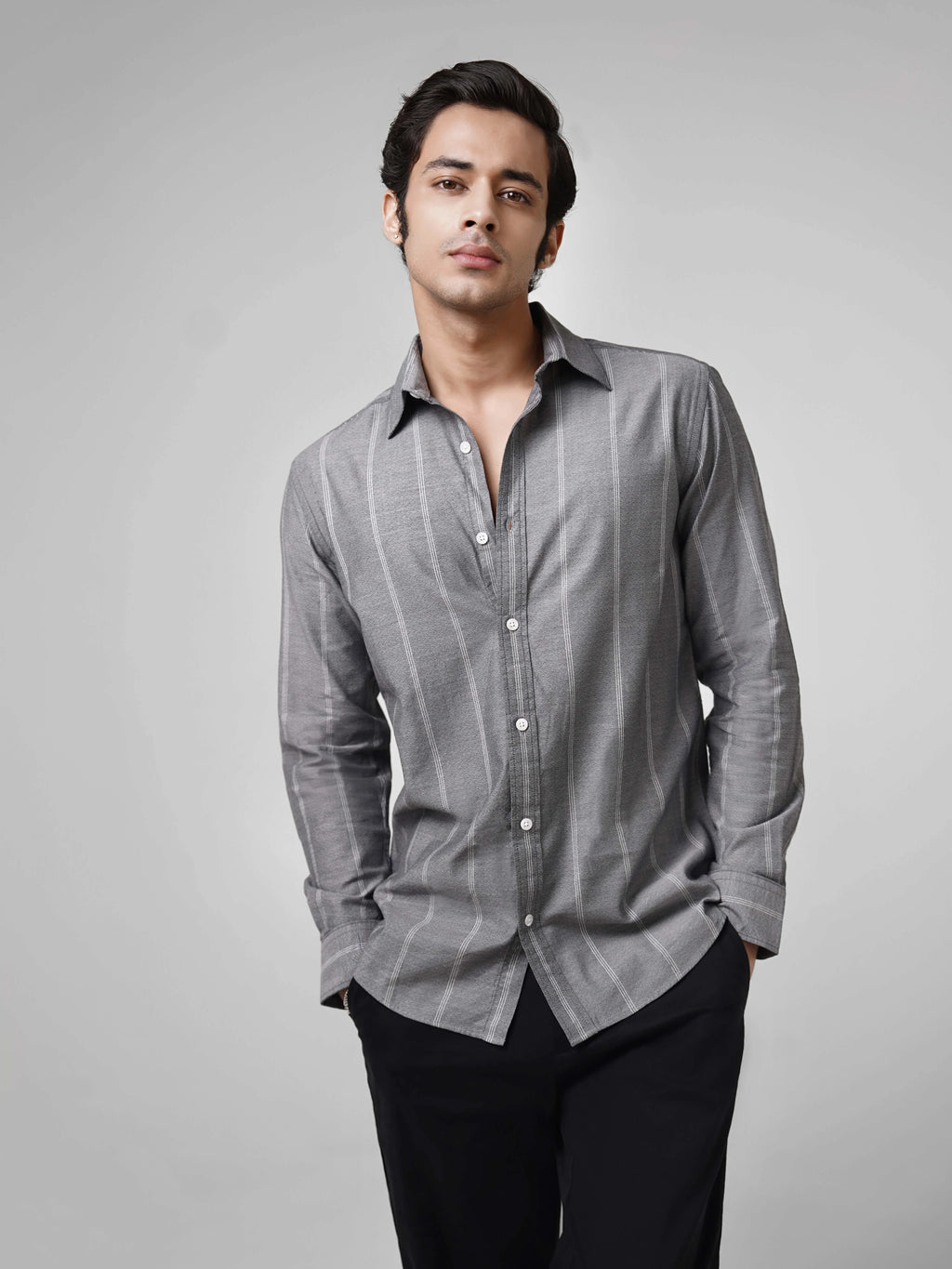 Montclair - Grey Cotton Slim Fit Shirt