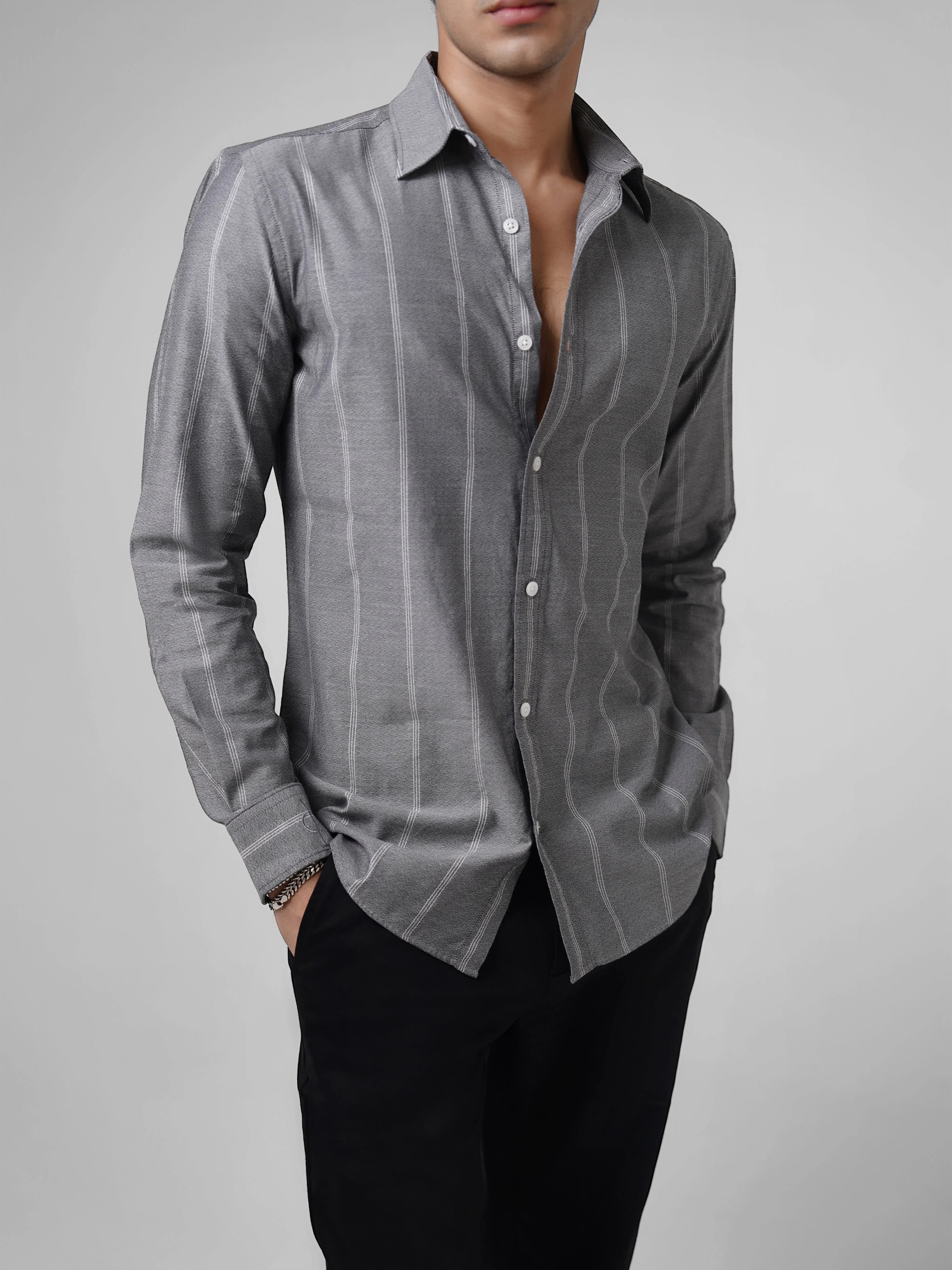 Montclair - Grey Cotton Slim Fit Shirt