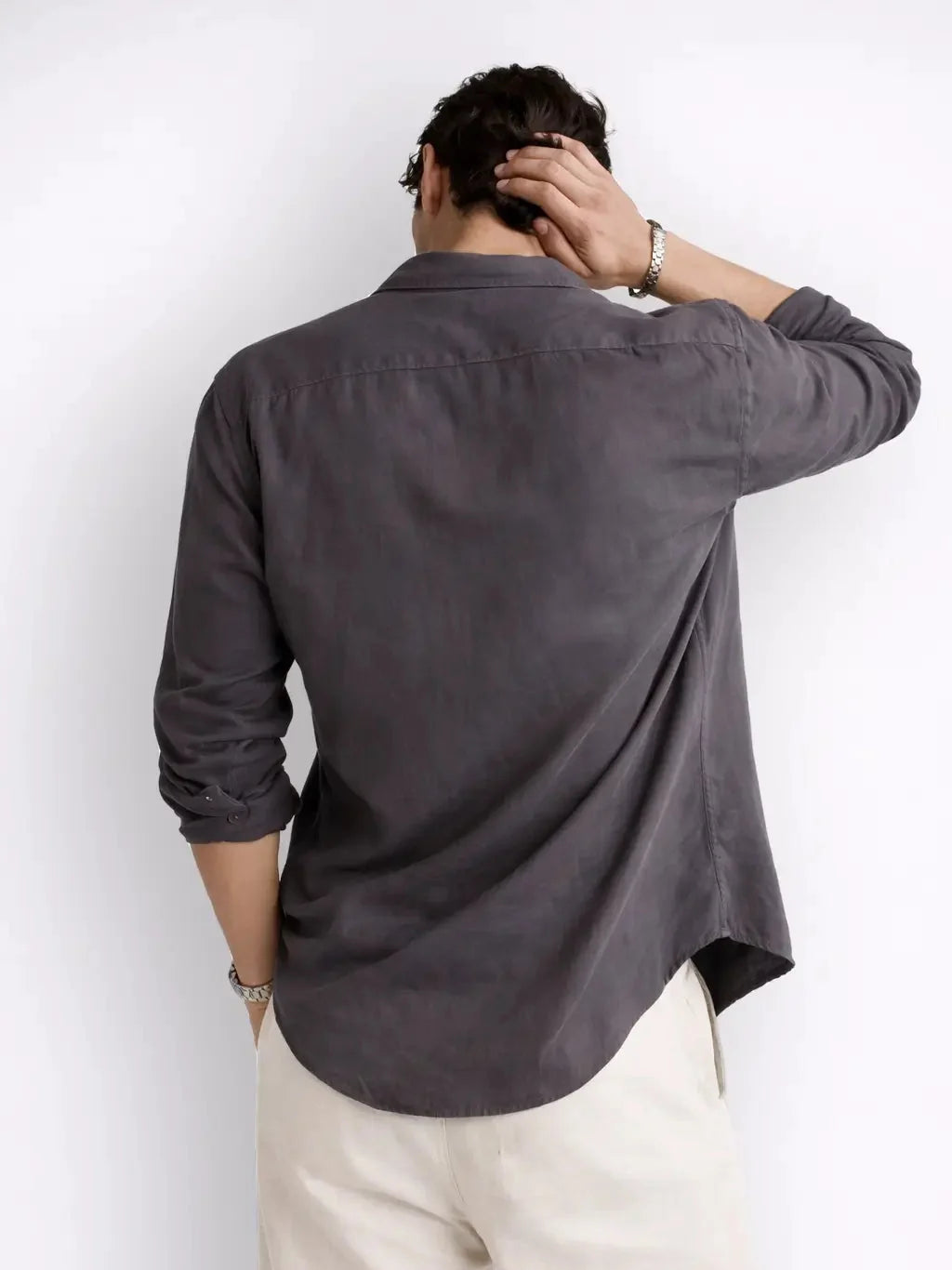 Mandarin AirLinen™ - Stone Grey Regular Fit Shirt