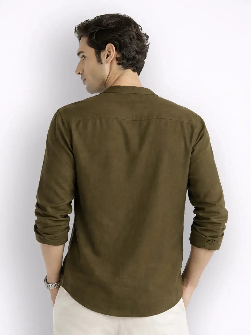 Mandarin AirLinen™ - Olive Regular Fit Shirt