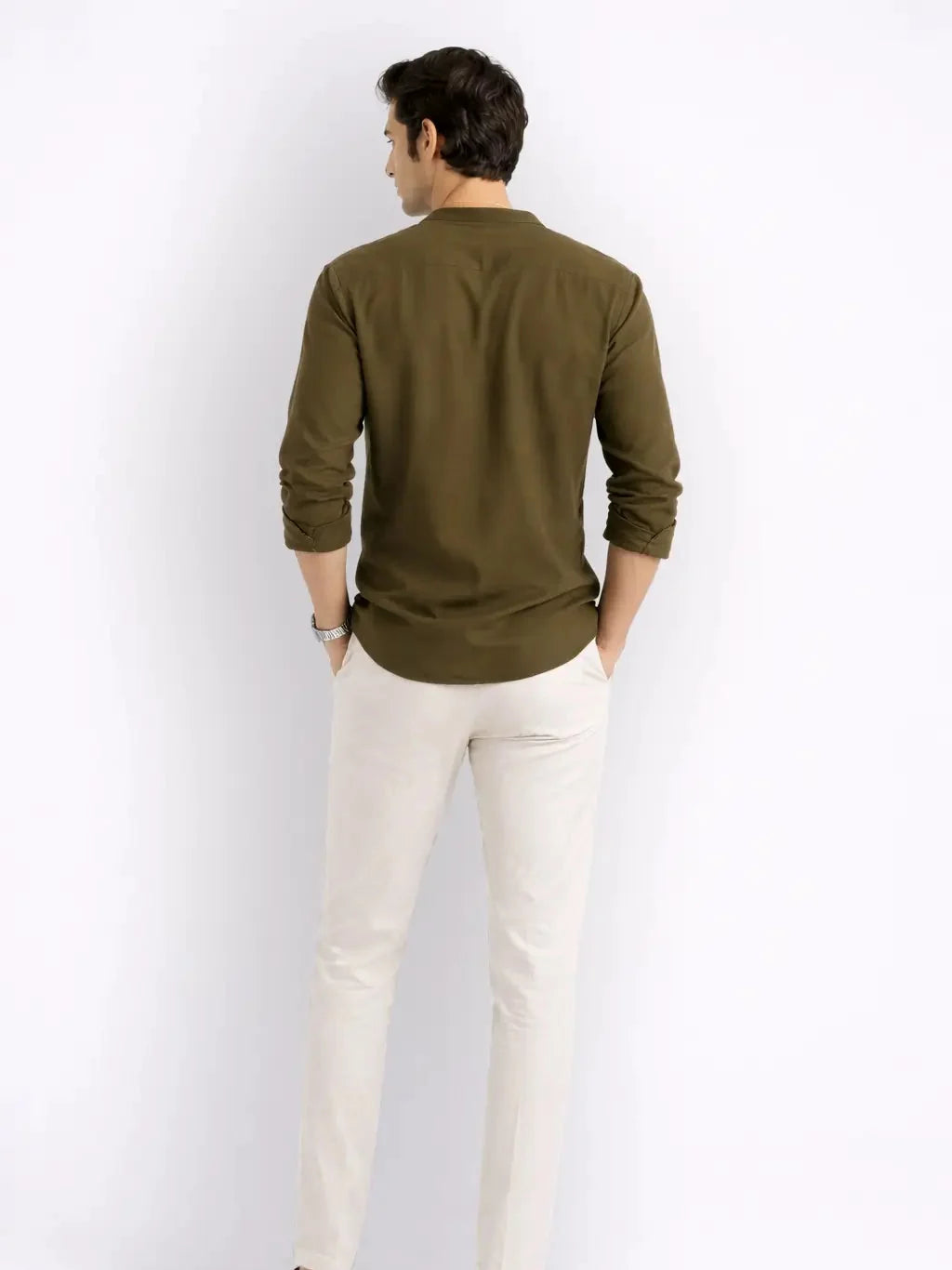 Mandarin AirLinen™ - Olive Regular Fit Shirt