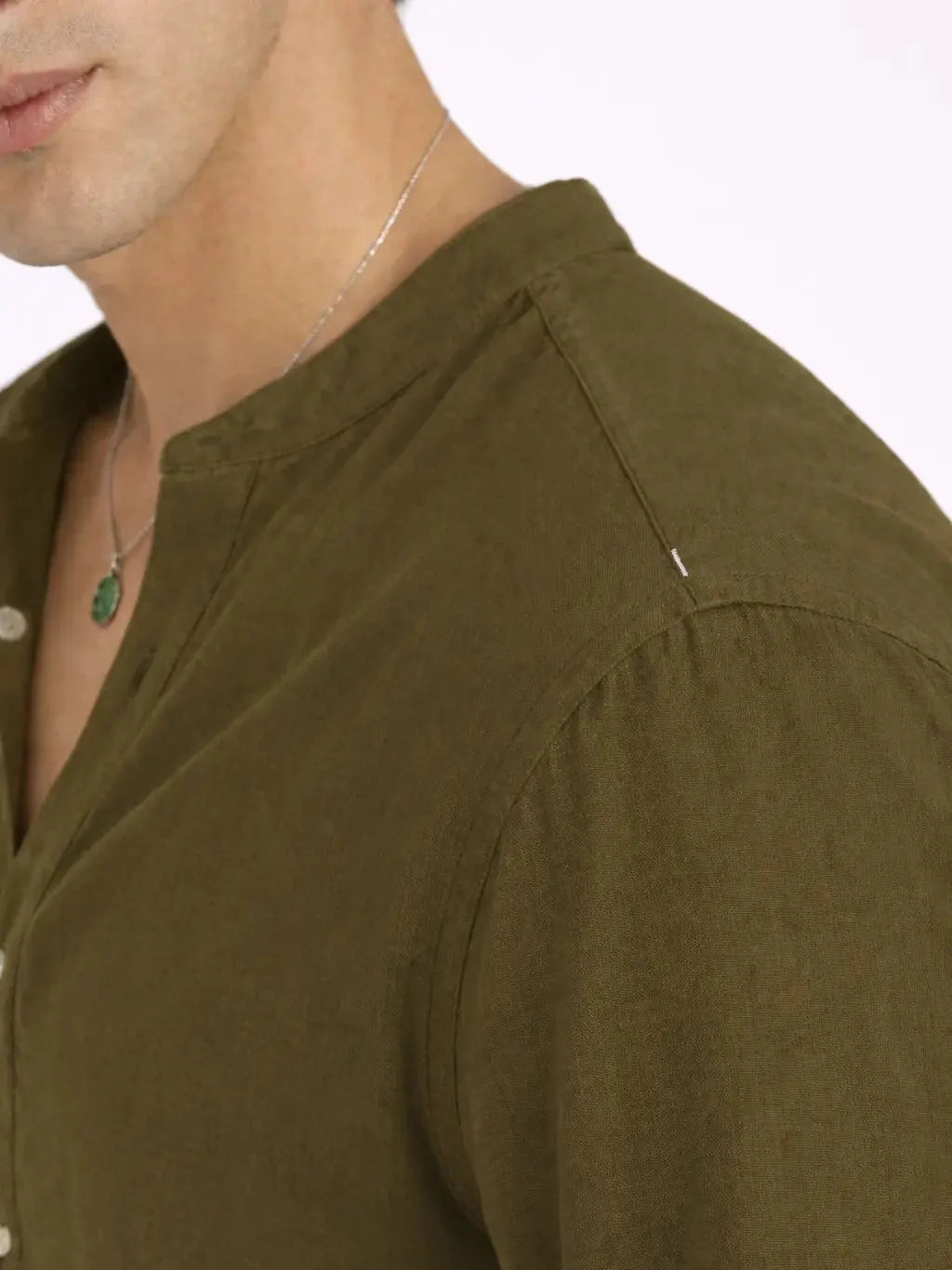 Mandarin AirLinen™ - Olive Regular Fit Shirt