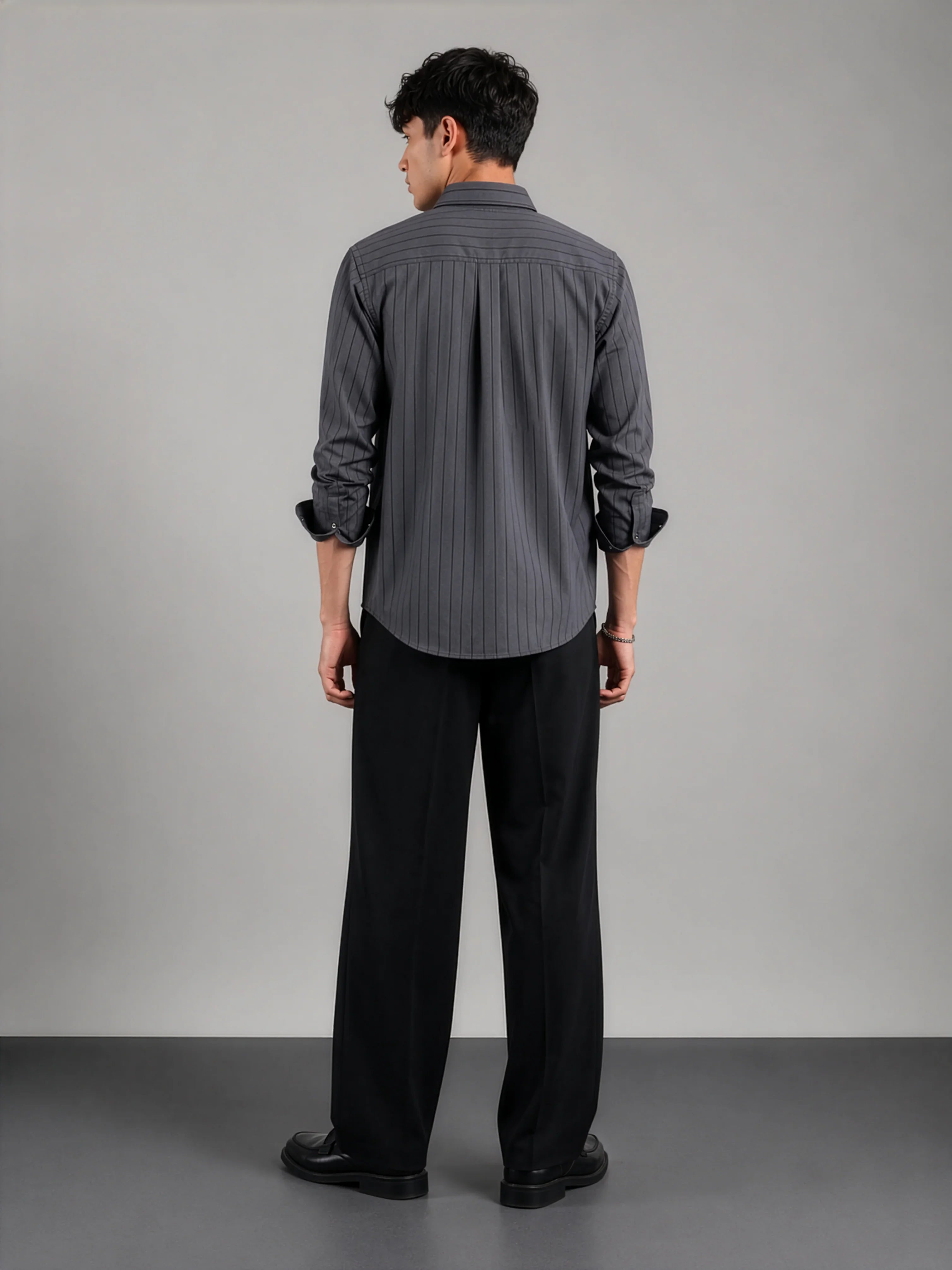 Grey Pinstripe Cotton Oxford Shirt - Slim Fit