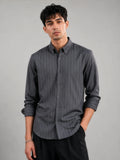 Grey Pinstripe Cotton Oxford Shirt - Slim Fit