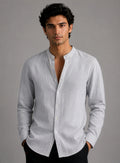 Mandarin Cotton - Textured Grey Regular Fit Shirt