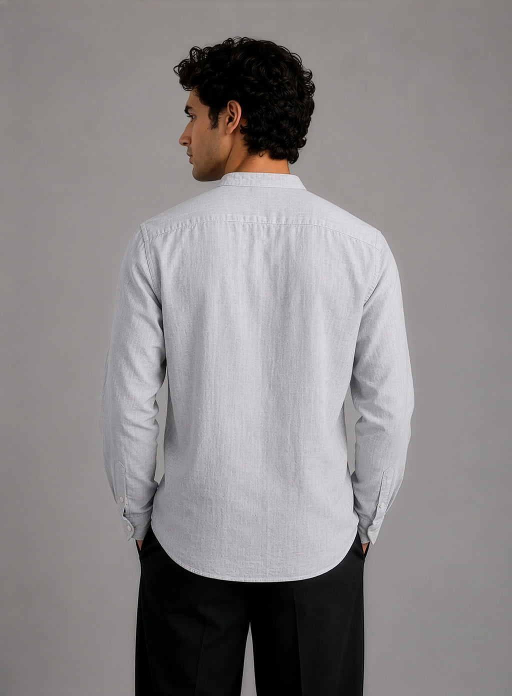 Mandarin Cotton - Textured Grey Regular Fit Shirt