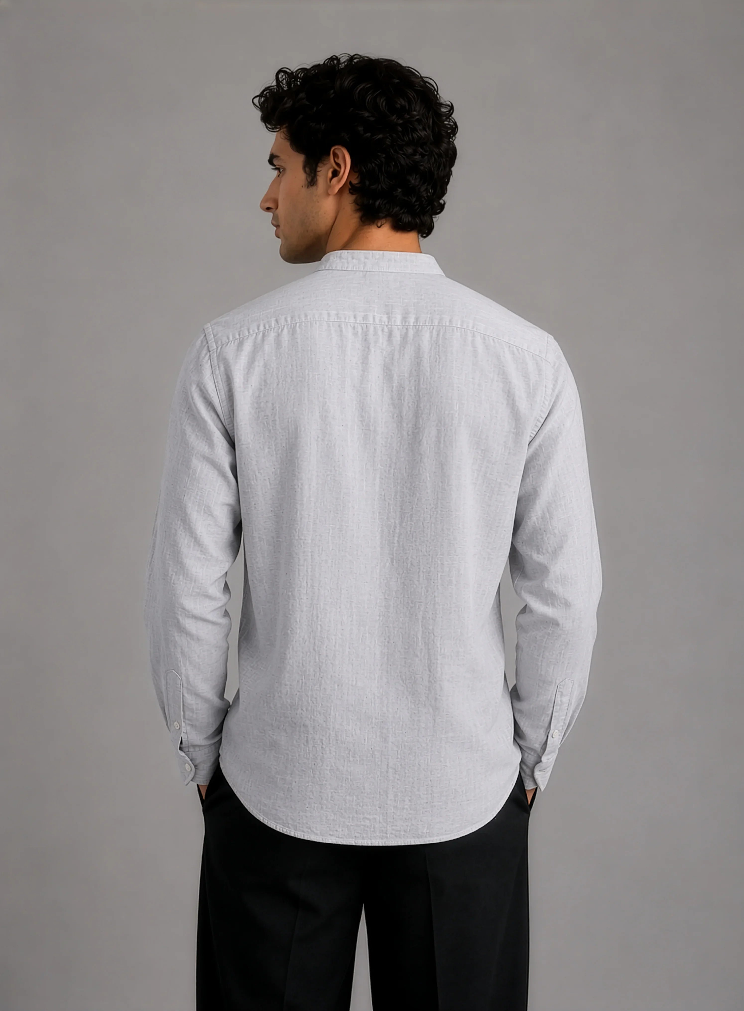 Mandarin Cotton - Textured Grey Regular Fit Shirt