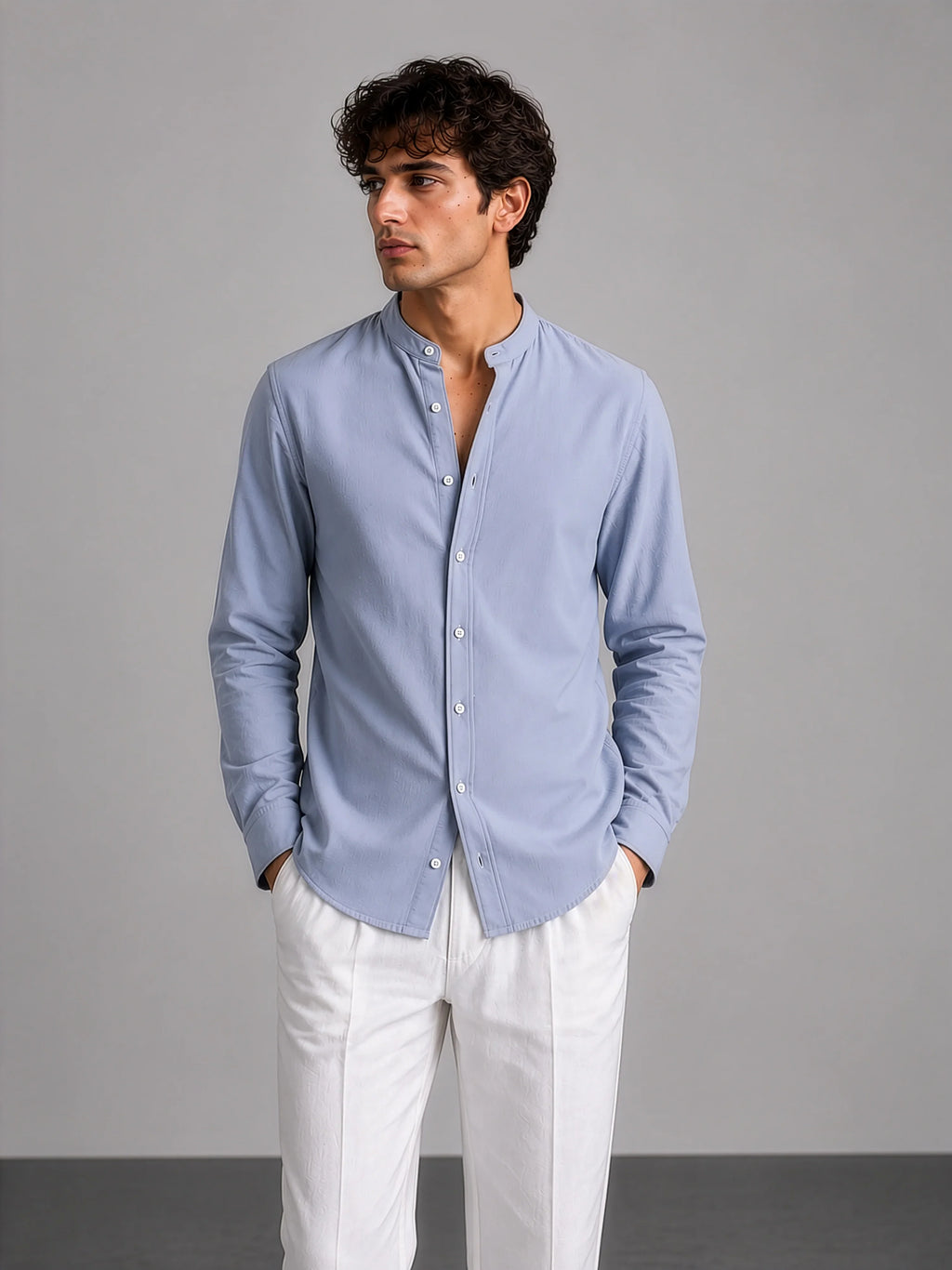 Mandarin AirLinen™ - Pastel Blue Regular Fit Shirt