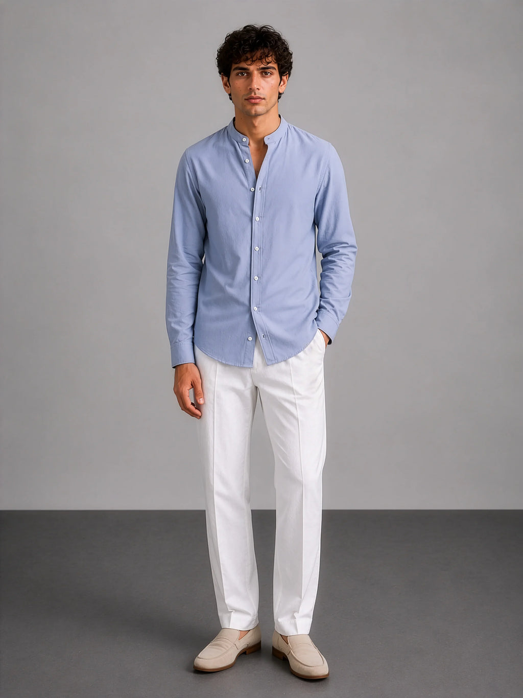 Mandarin AirLinen™ - Pastel Blue Regular Fit Shirt