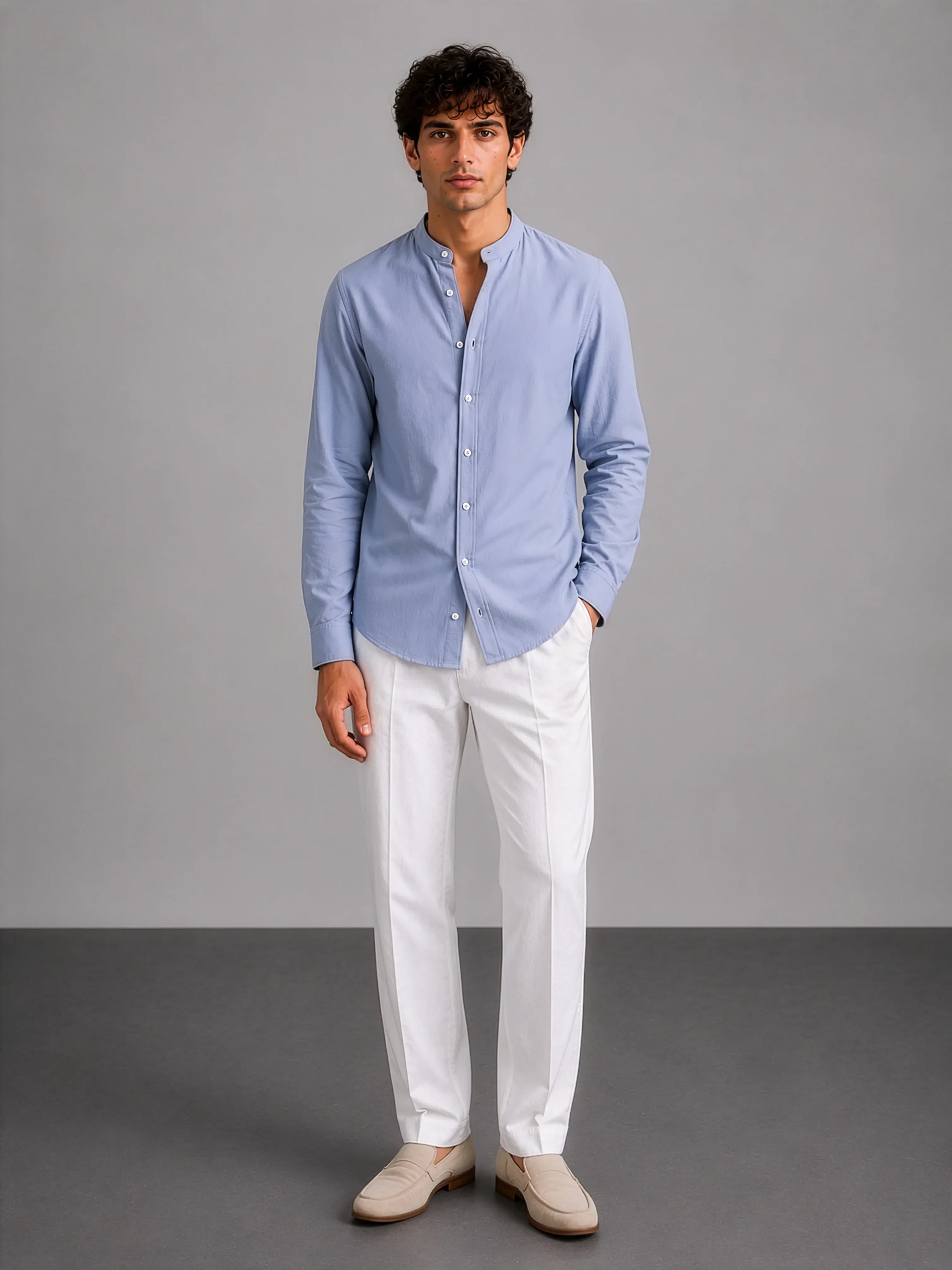 Mandarin AirLinen™ - Pastel Blue Regular Fit Shirt