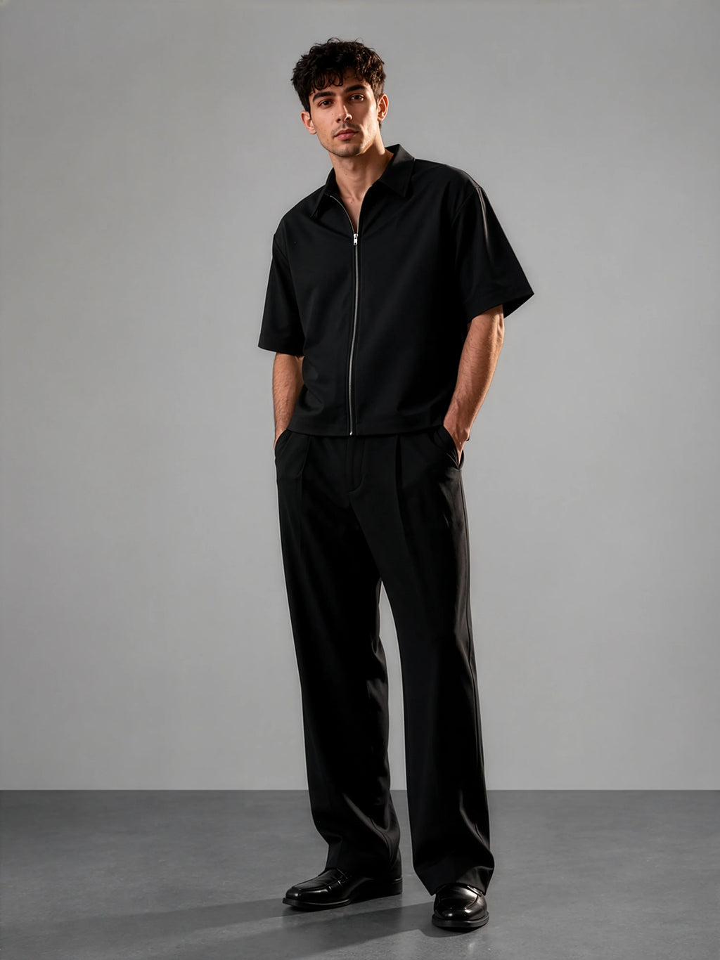 Oliver Zip Shirt in SoftSuit™ Fabric - Black