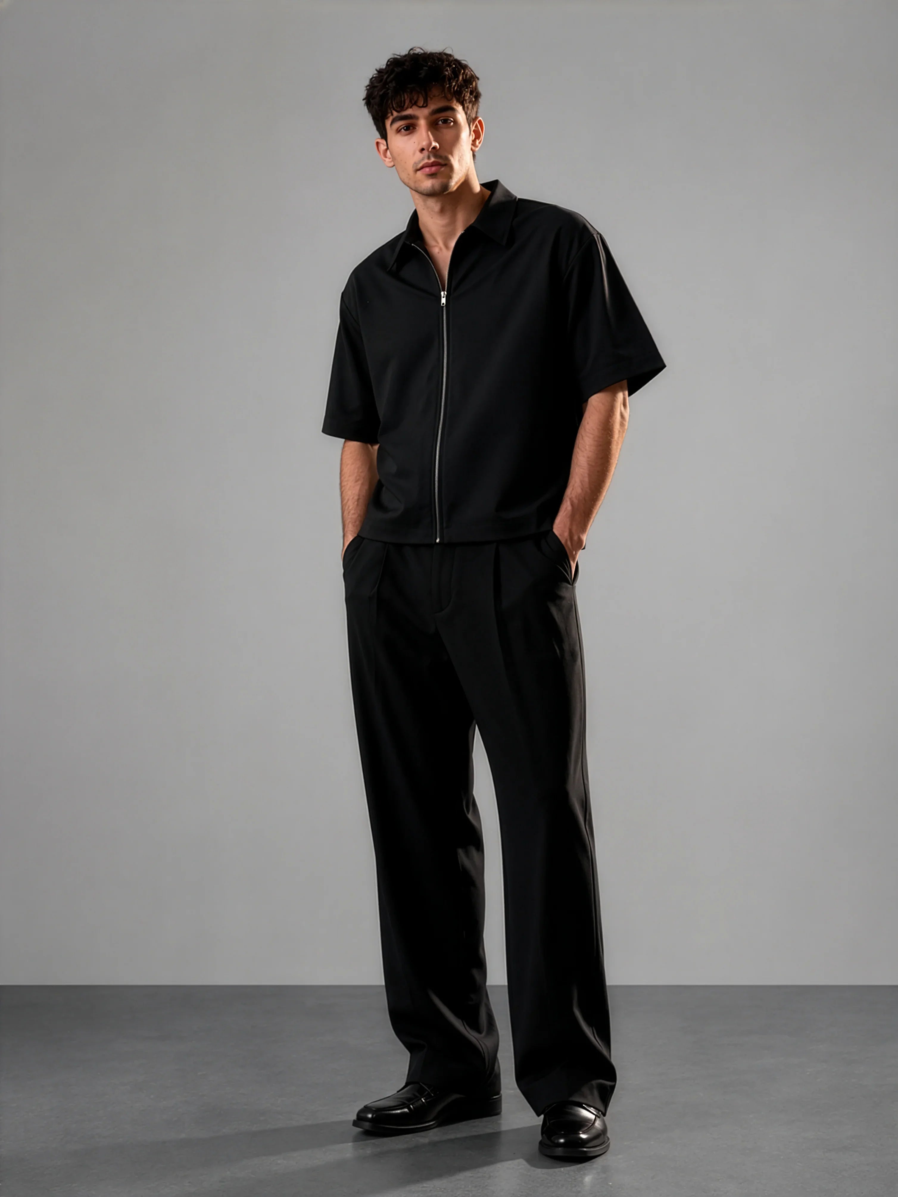 Oliver Zip Shirt in SoftSuit™ Fabric - Black