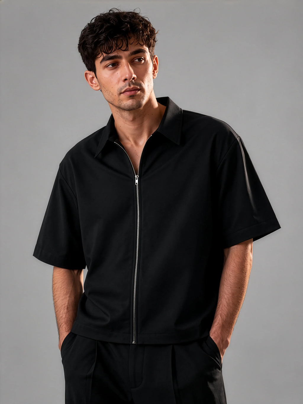 Oliver Zip Shirt in SoftSuit™ Fabric - Black