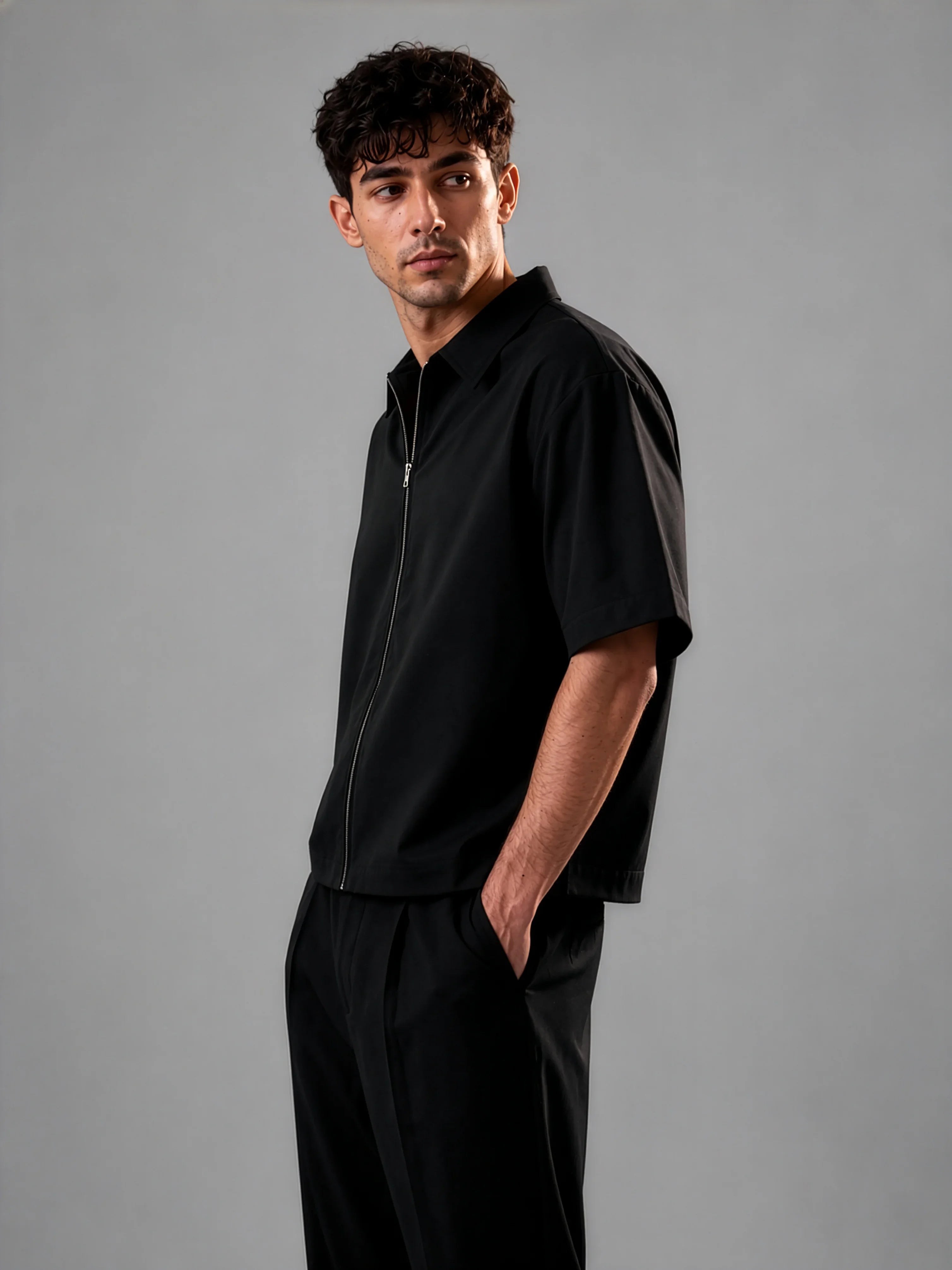 Oliver Zip Shirt in SoftSuit™ Fabric - Black